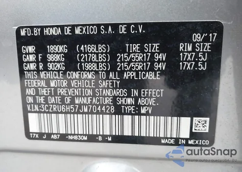 2018 Honda Hr-V Ex from USA, damaged, VIN 3CZRU6H57JM704428